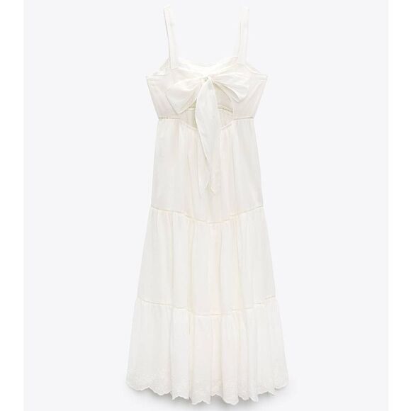 ZARA PINTUCK MIDI DRESS ECRU NEW - Picture 5 of 9